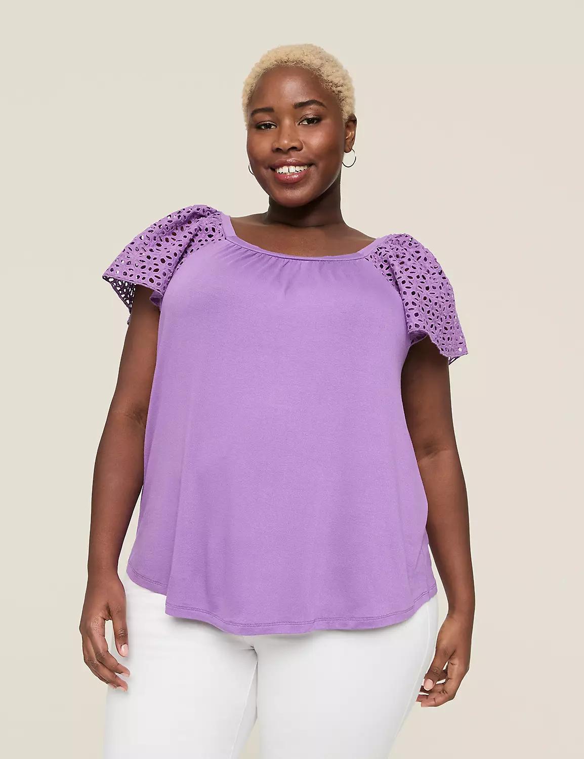 Eyelet-Sleeve Square-Neck Top Product Image