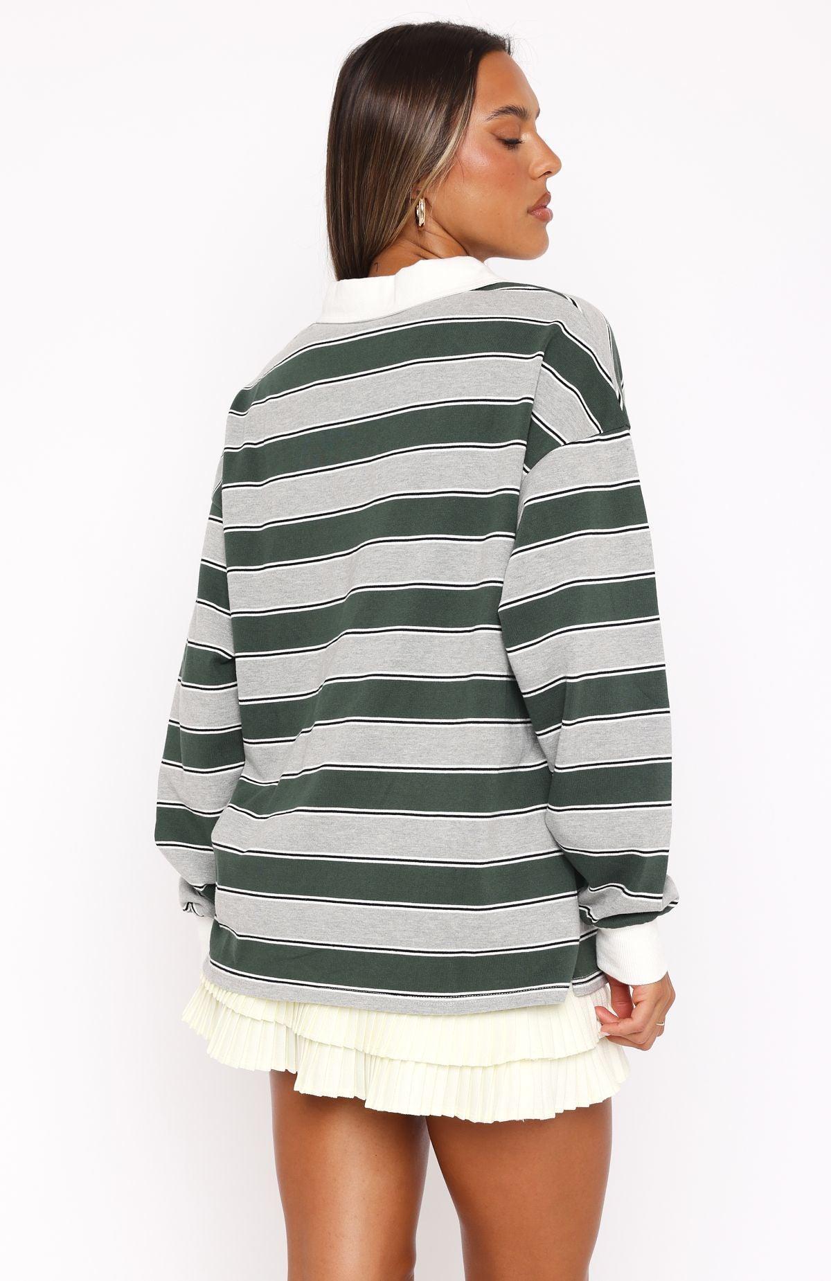 Whatever You Want Long Sleeve Rugby Shirt Forest Green Stripe Product Image