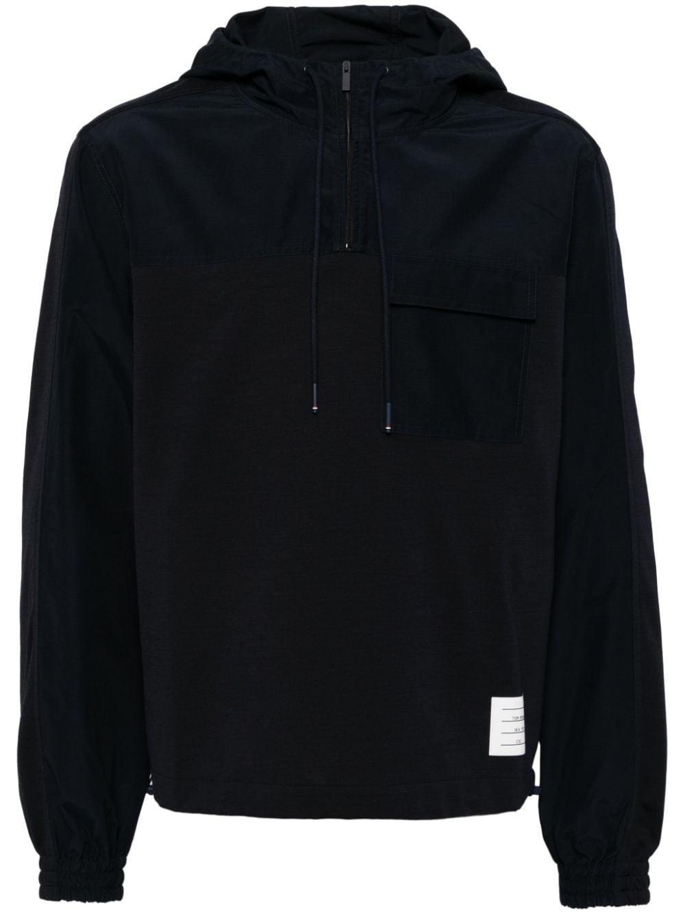 THOM BROWNE Half Zip Combo Hoodie In Blue Product Image