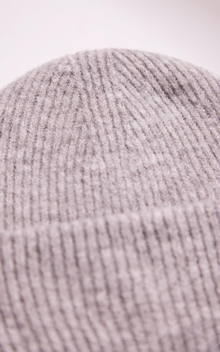 Grey Ribbed Knit Beanie Product Image