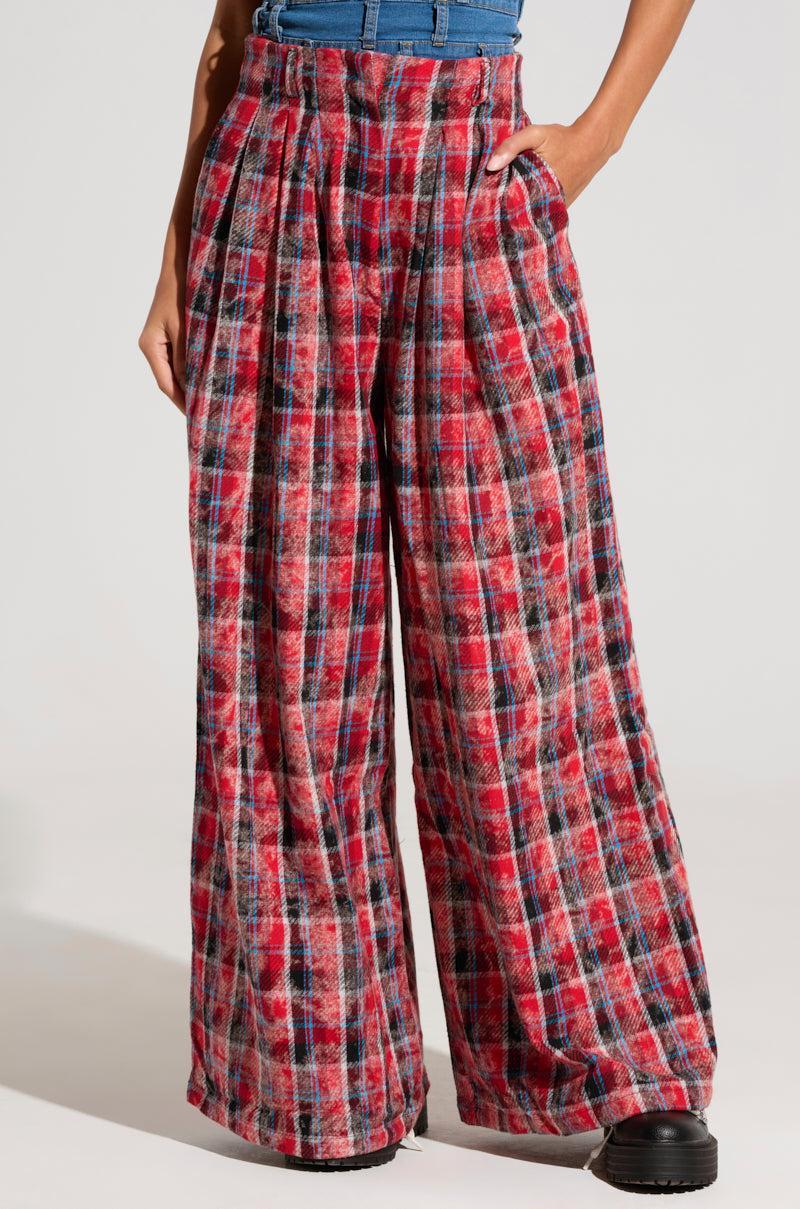 PLAID SWAGGER SLACKS IN RED MULTI Product Image