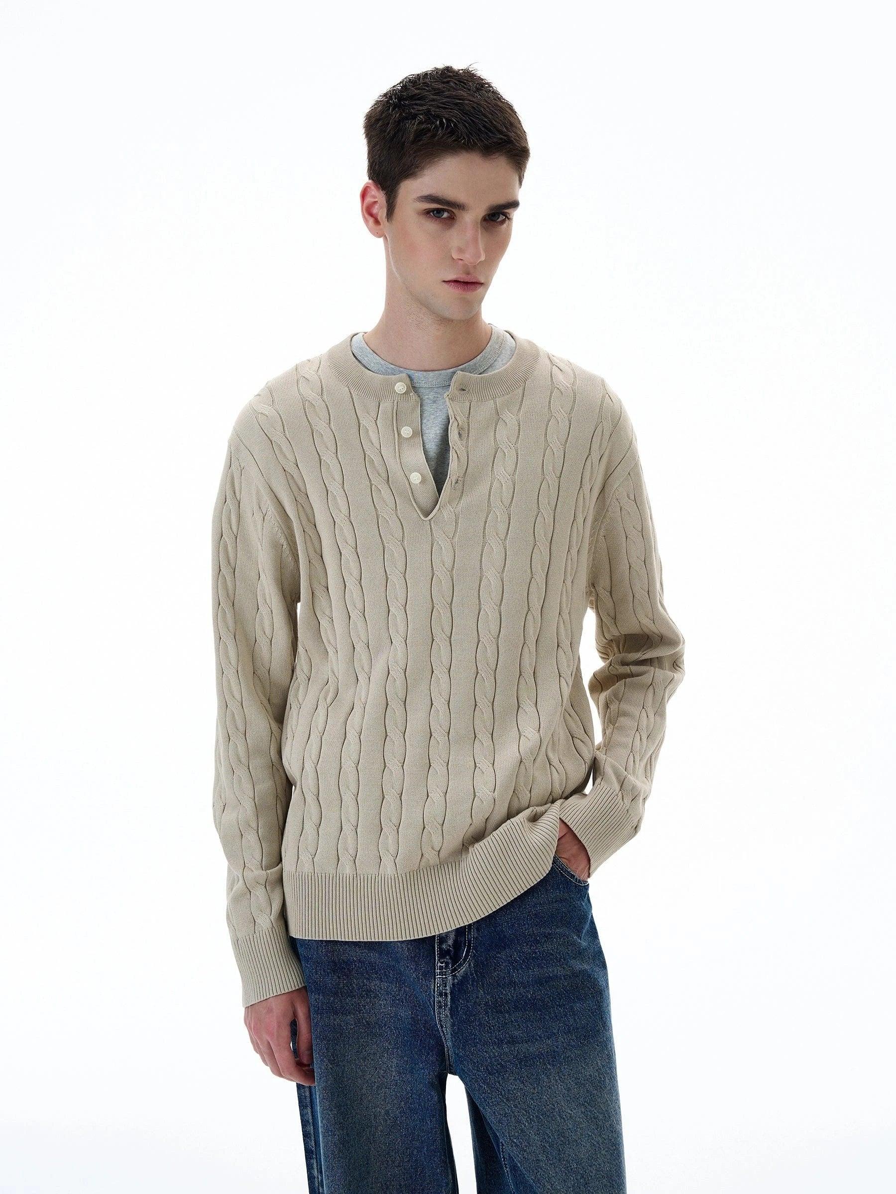 RT No. 20005 TWIST KNIT HENRY COLLAR LONG SLEEVE Product Image
