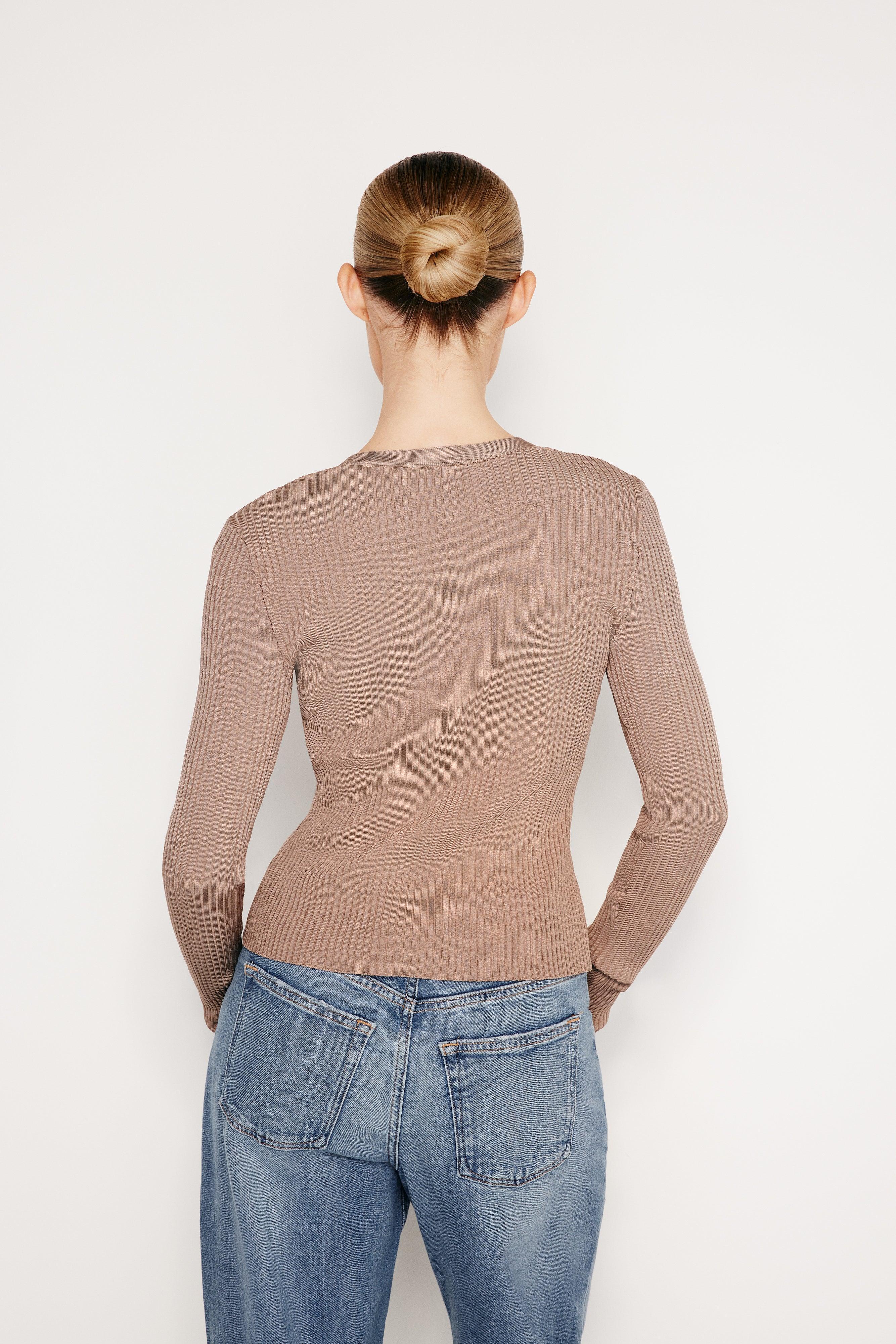 STRETCH RIB V-NECK CARDIGAN | PUTTY001 Product Image