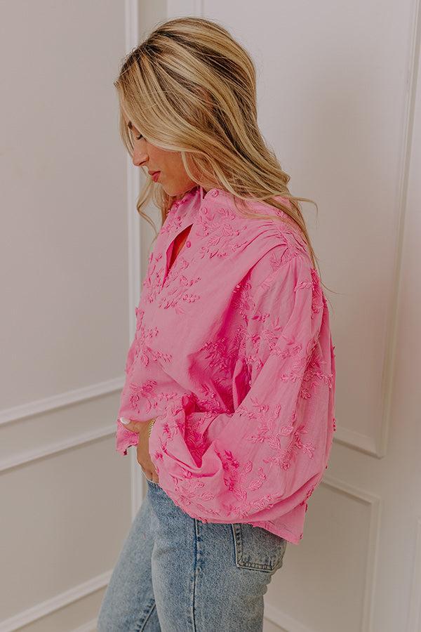 Lost In Love Embroidered Button Up in Pink Product Image