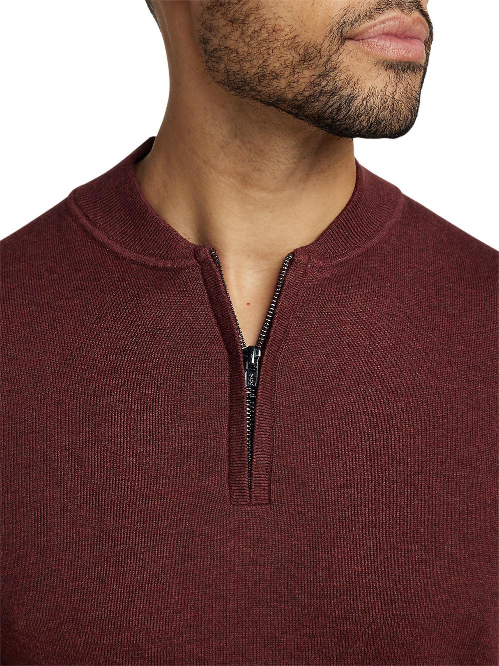 Cotton Quarter Zip Mock Neck Sweater - Burgundy Product Image