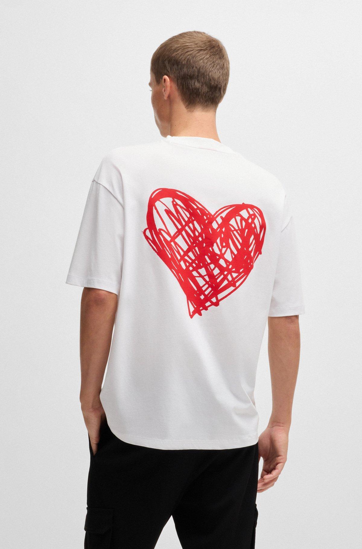HUGO - Cotton-jersey T-shirt with heart artwork - White Product Image