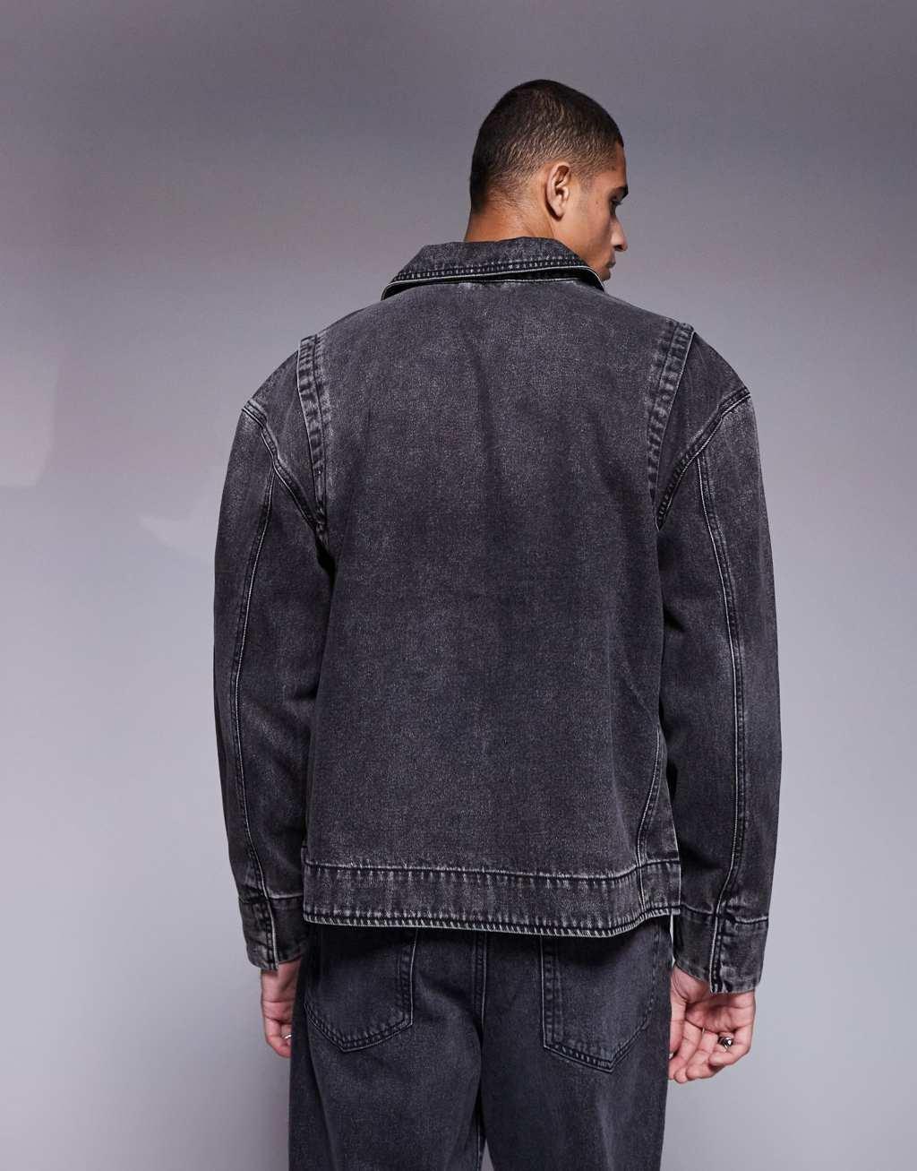 ASOS DESIGN oversized denim jacket in washed black Product Image