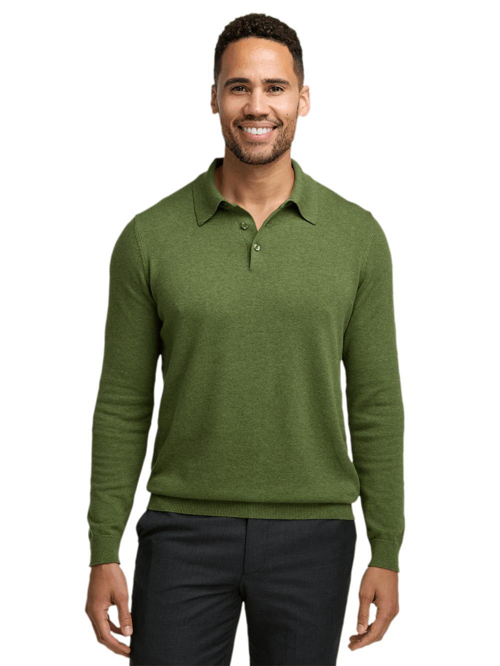 Supima Cotton Three Button Polo - Olive Product Image