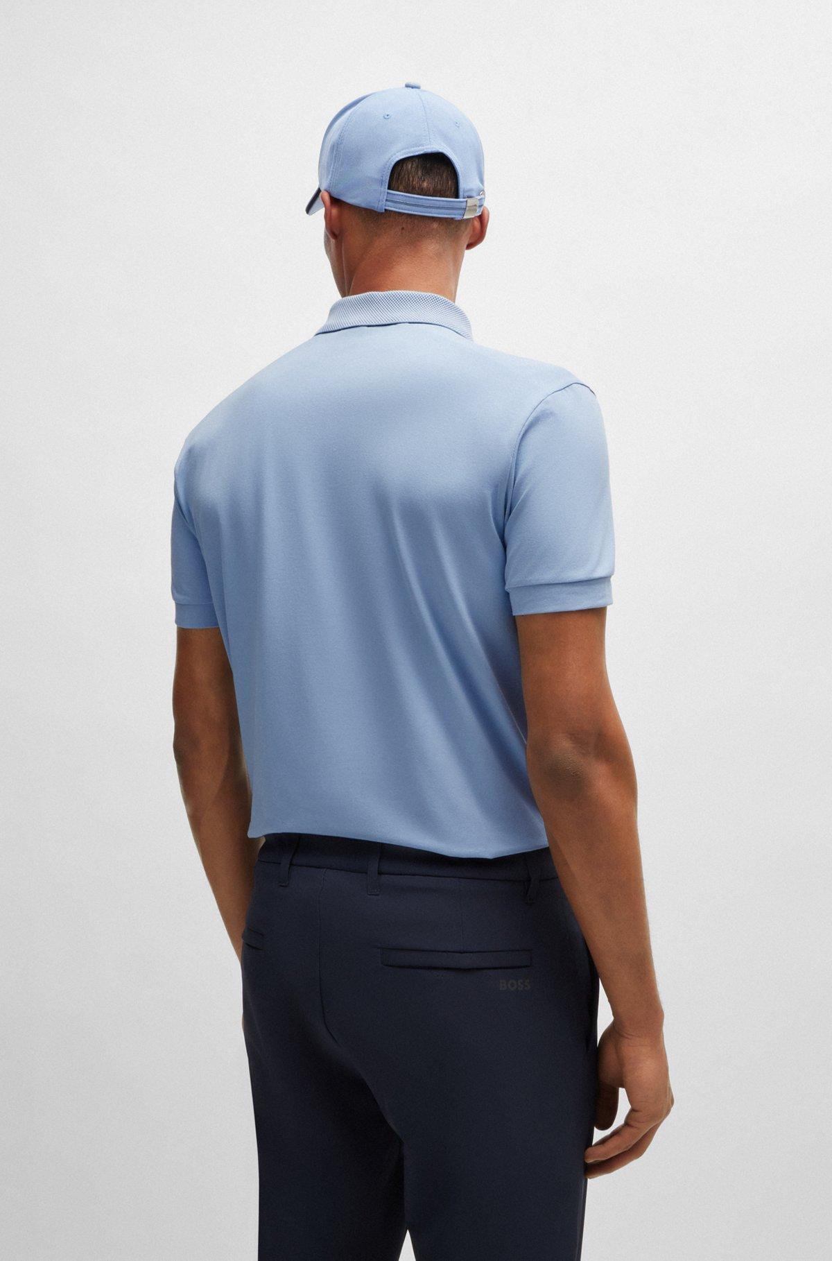 BOSS - Stretch-cotton polo shirt with striped tape inserts - Light Blue Product Image
