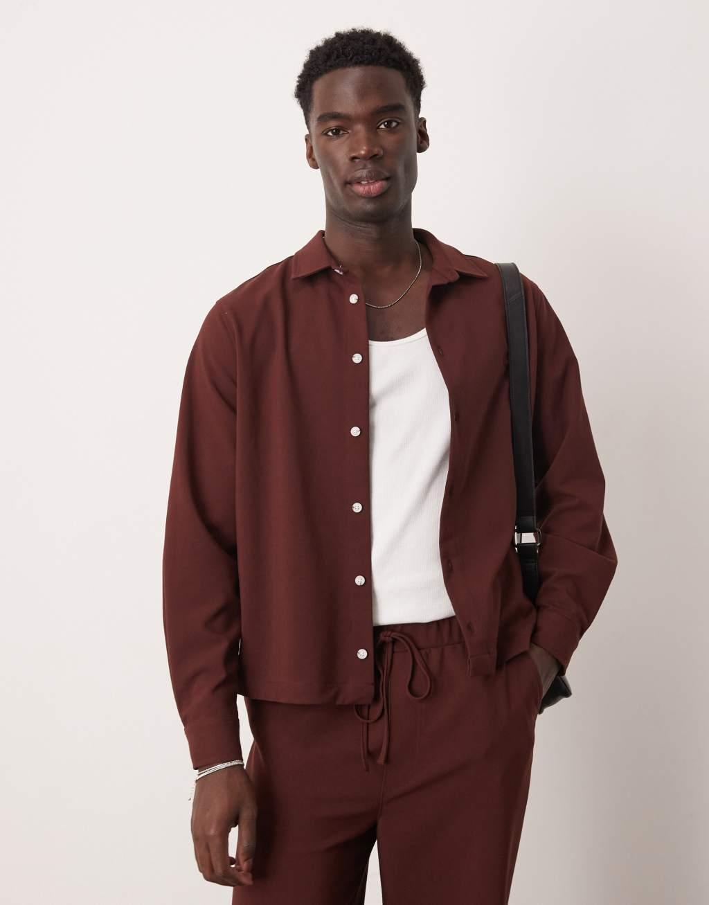 ASOS DESIGN relaxed shirt in brown - part of a set Product Image