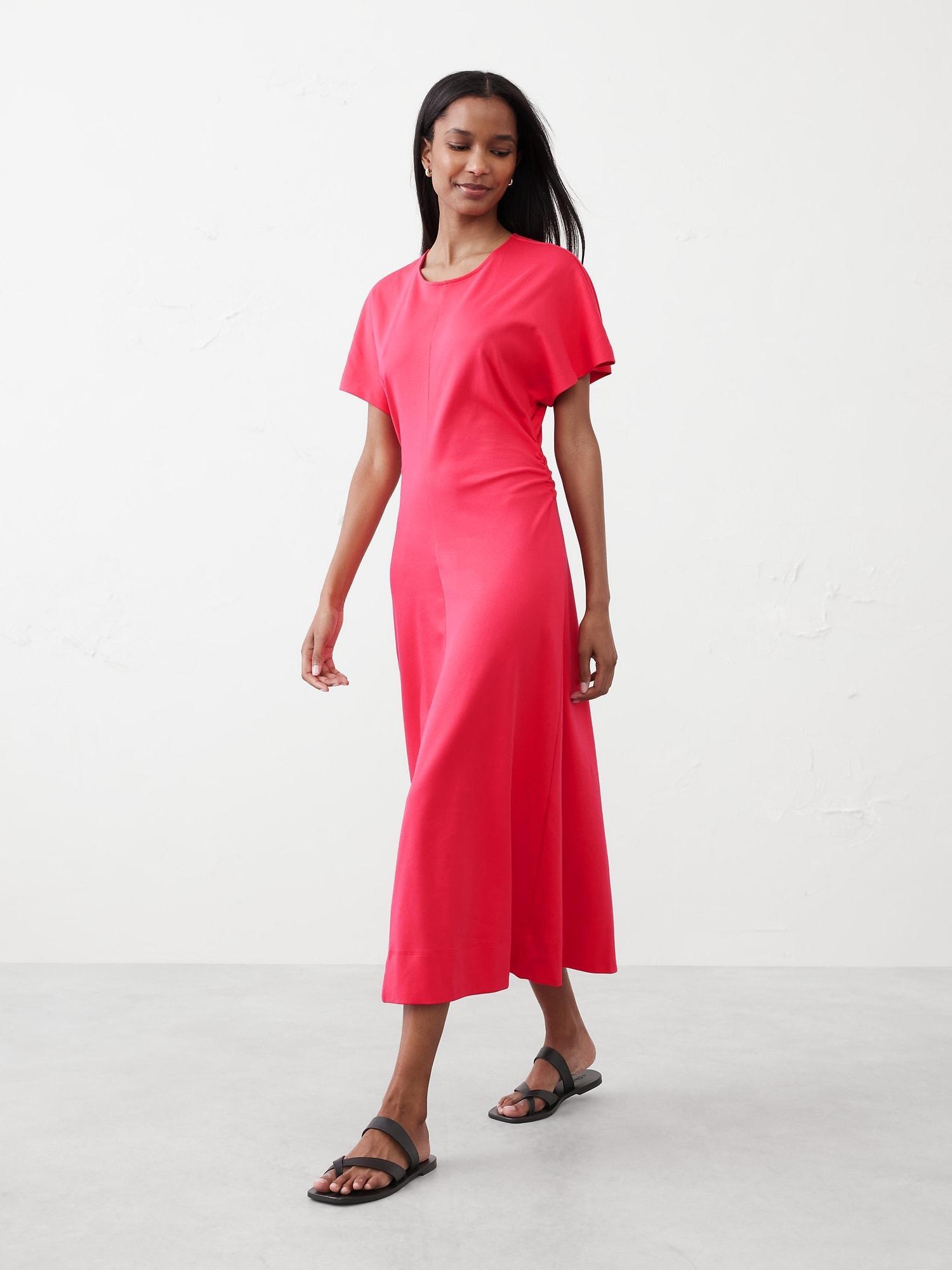Side Shirred Knit Midi Dress Product Image