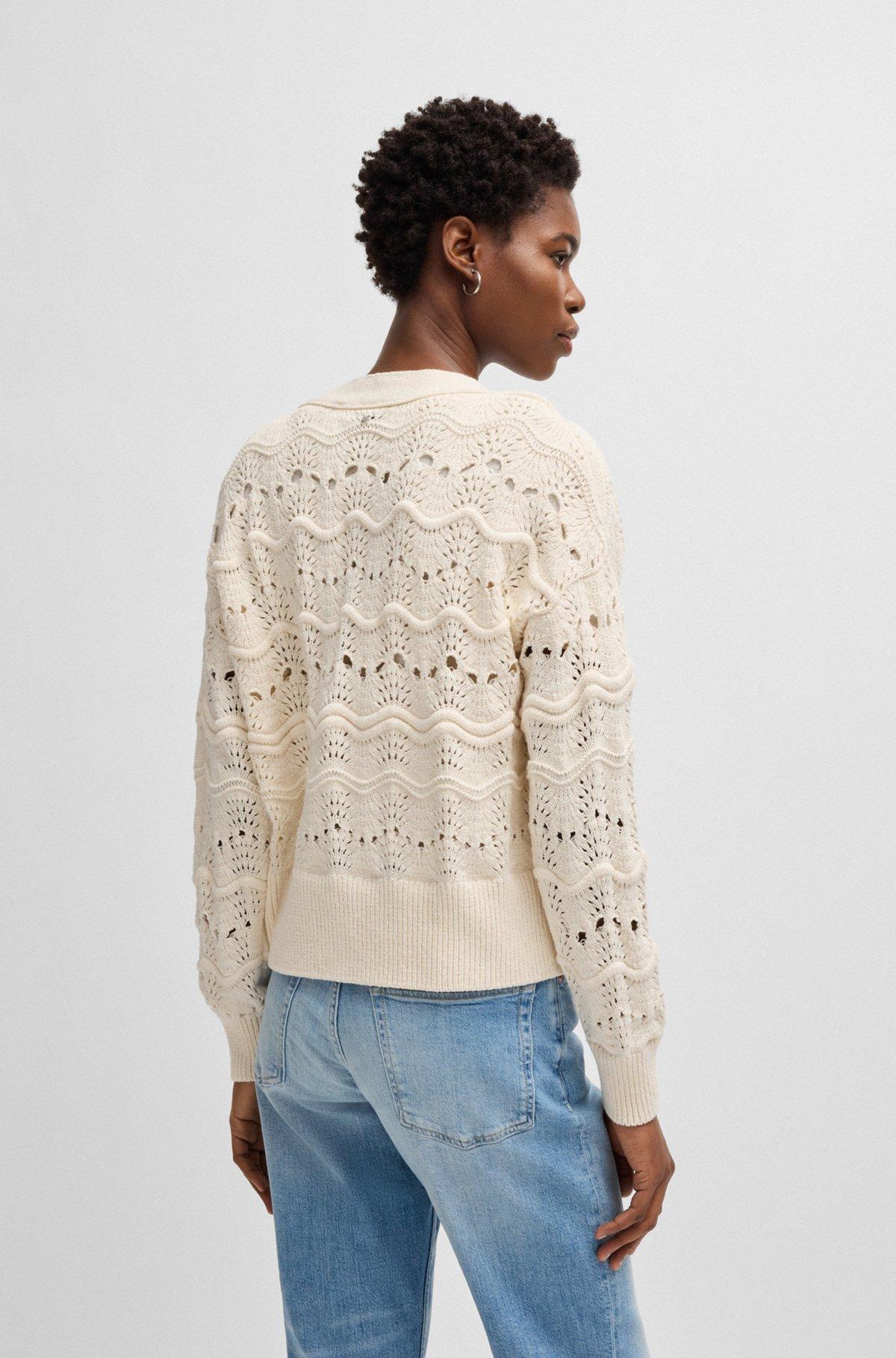 BOSS - Open-knit cardigan in a cotton blend - White Product Image