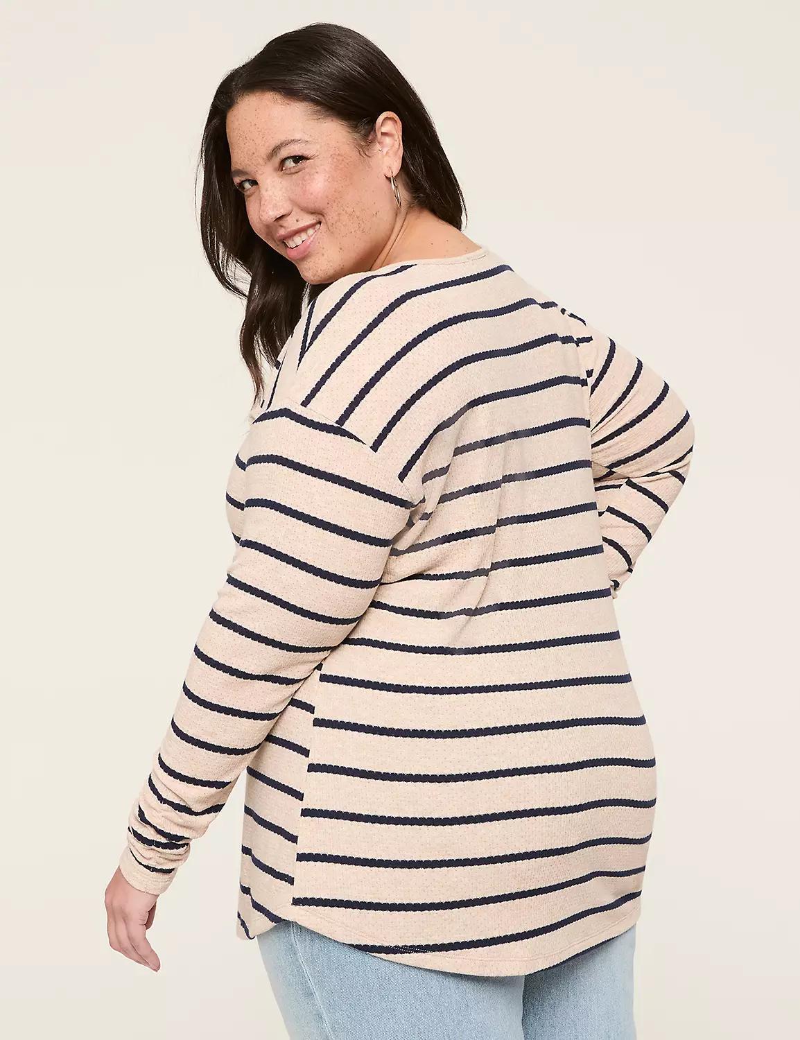 Ruched-Cuff Crew-Neck Top Product Image