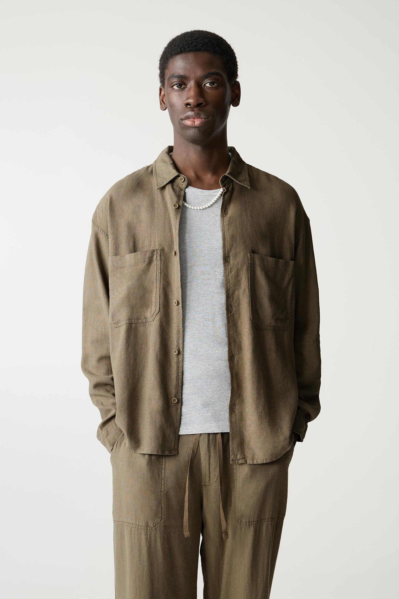 Long sleeve linen blend shirt Product Image