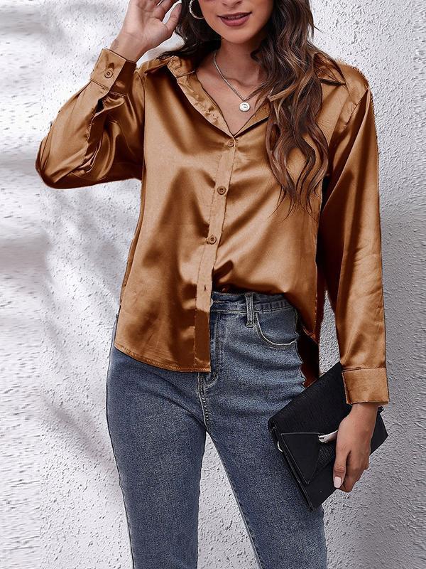 Long Sleeves Loose Solid Color Lapel Blouses Product Image