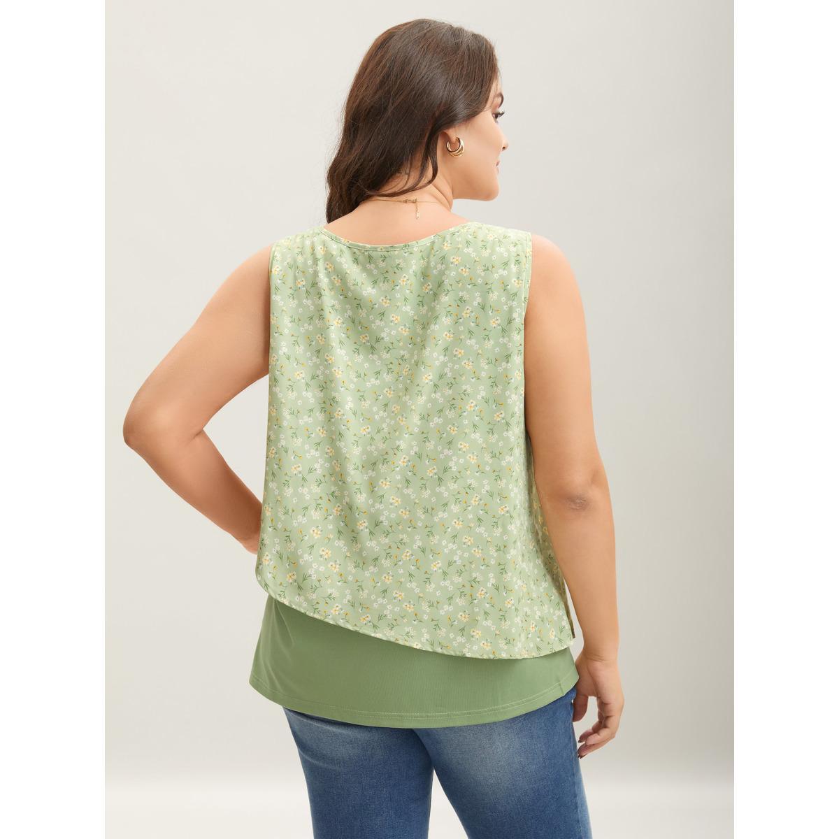 Plus Size Spring Break Printed Layered Sleeveless Top Women Greenbean Timeless Contrast U-neck Elegant Tank Tops Camis BloomChic 22-24/3X Product Image