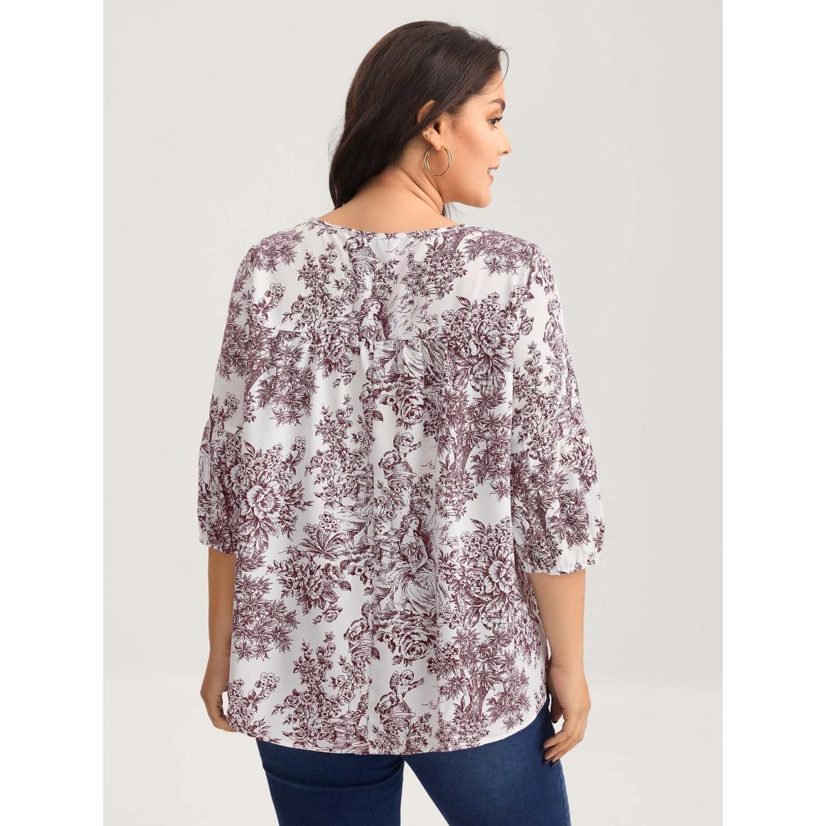 Plus Size Plum Artistic Print A-Line Blouse Women Timeless Elbow-length sleeve V-neck Elegant Blouses BloomChic 30/6X Product Image