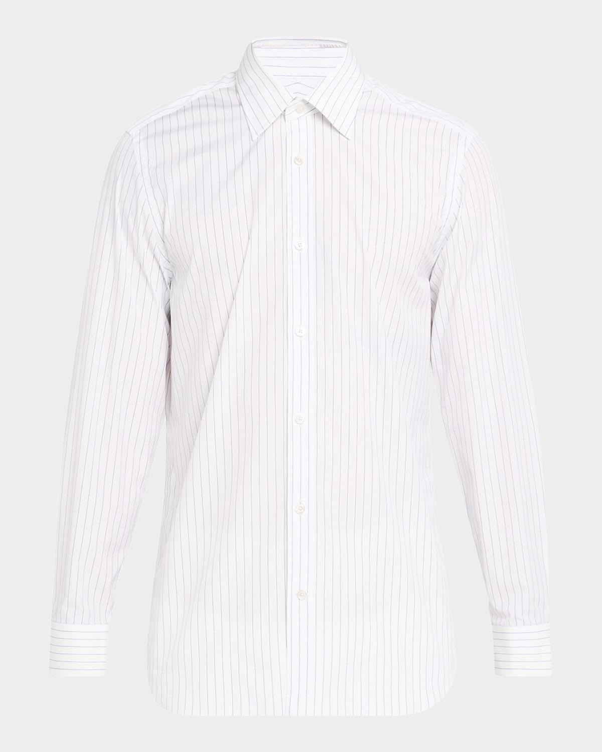 Men's Cotton Stripe Point-Collar Sport Shirt Product Image