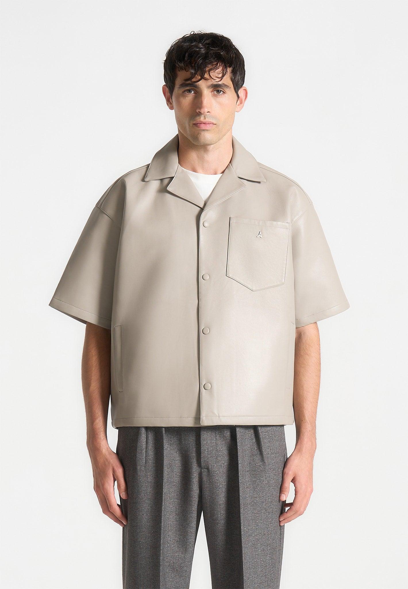 Boxy Leather Revere Shirt - Stone Male Product Image