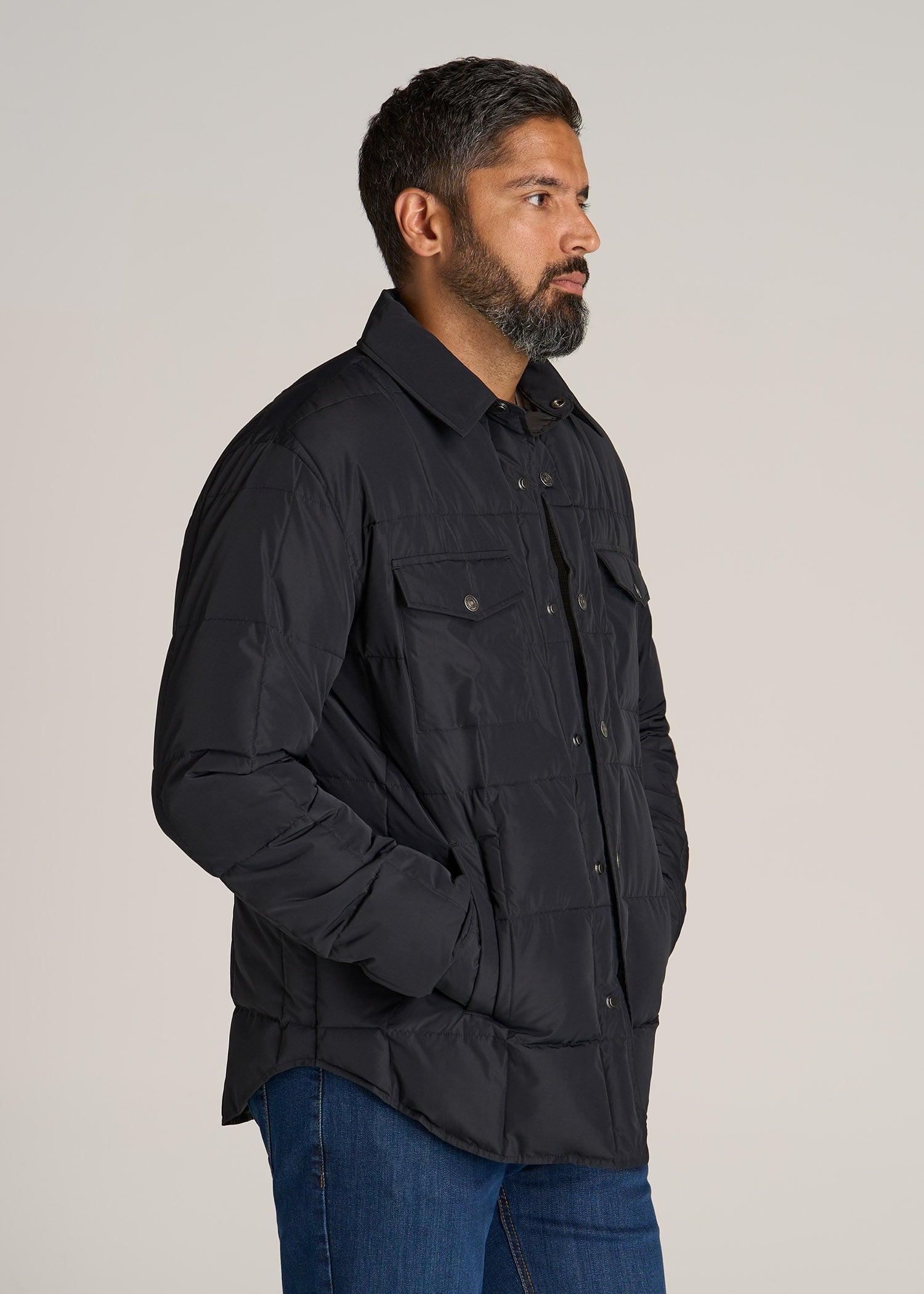 LJ&S Puffer Shirt Jacket for Tall Men in Black Male Product Image
