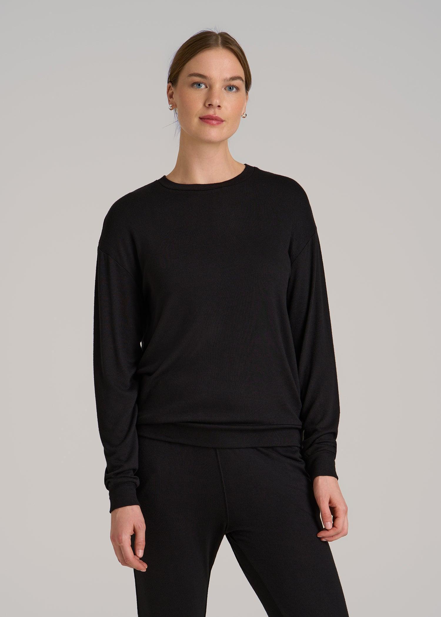 Cozy Lounge Crewneck for Tall Women in Black Female Product Image