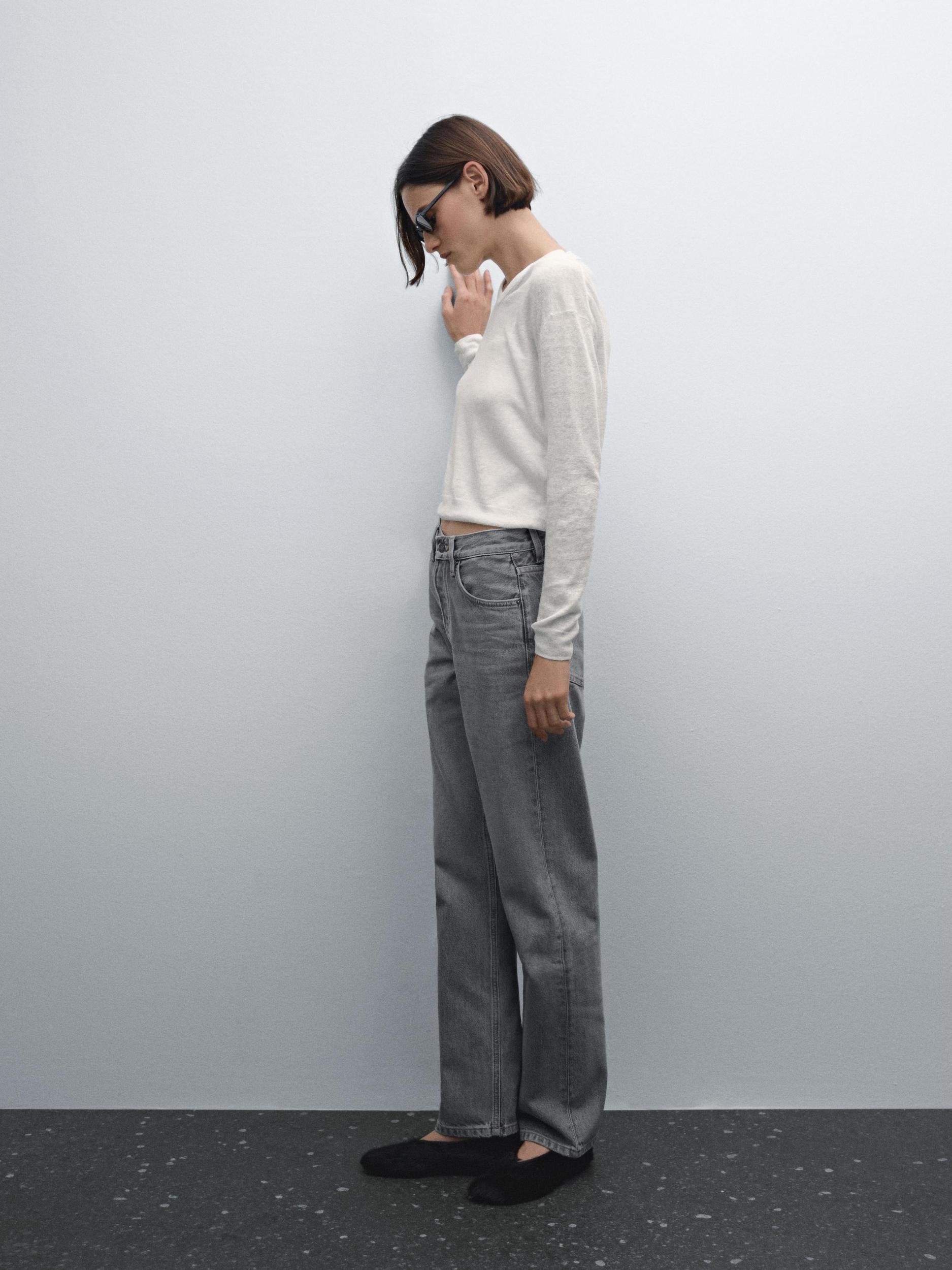 Cotton blend high-waist straight-leg jeans Product Image