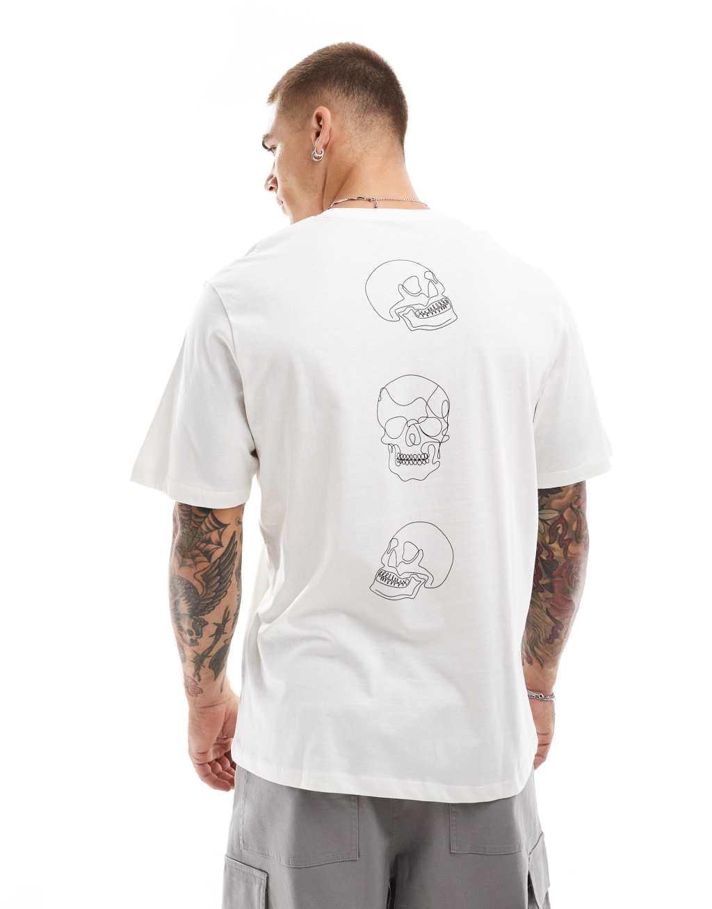 Jack & Jones oversized skull back print t-shirt in white Product Image