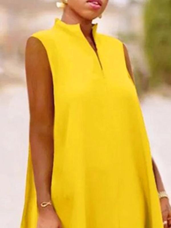 A-Line Sleeveless Solid Color Split-Joint Split-Side Streamer V-Neck Midi Dresses Product Image