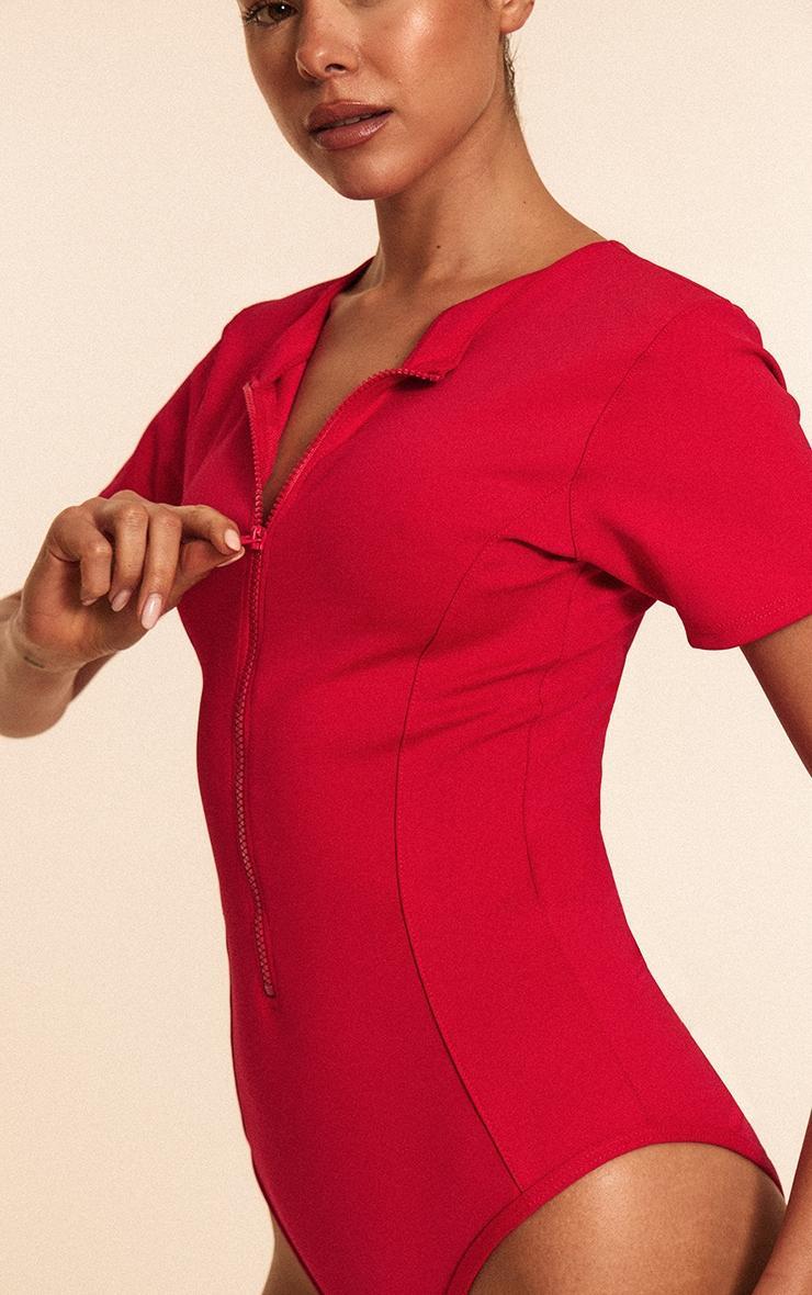 Red Scuba Zip Up Swimsuit Product Image