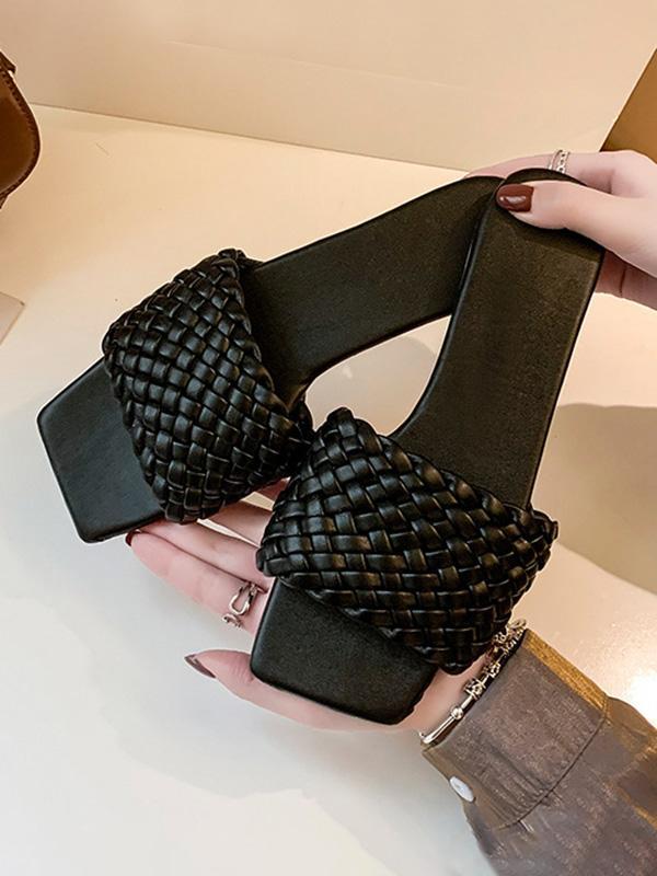 Open Toe Solid Color Split-Joint Square-Toe Slippers Product Image