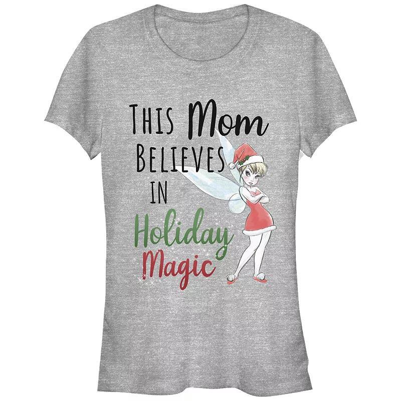 Disney's Tinker Bell Women's This Mom Believes In Holiday Magic Graphic Tee, Size: XXL, Athletic Grey Product Image