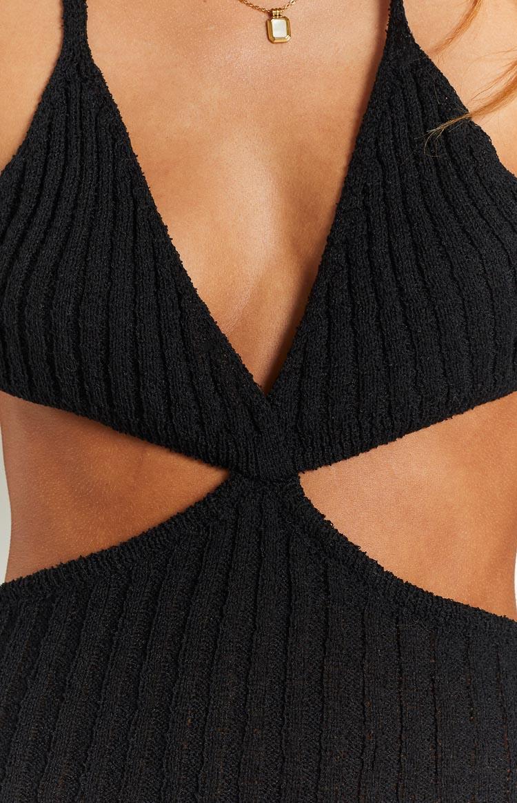 Hallie Black Knit Cut Out Midi Dress Product Image