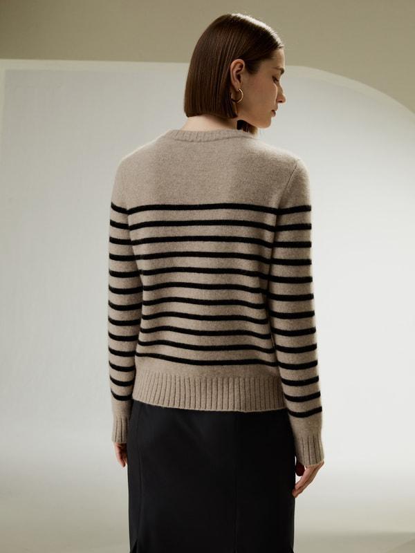 Striped Round Collar Cashmere Sweater Product Image