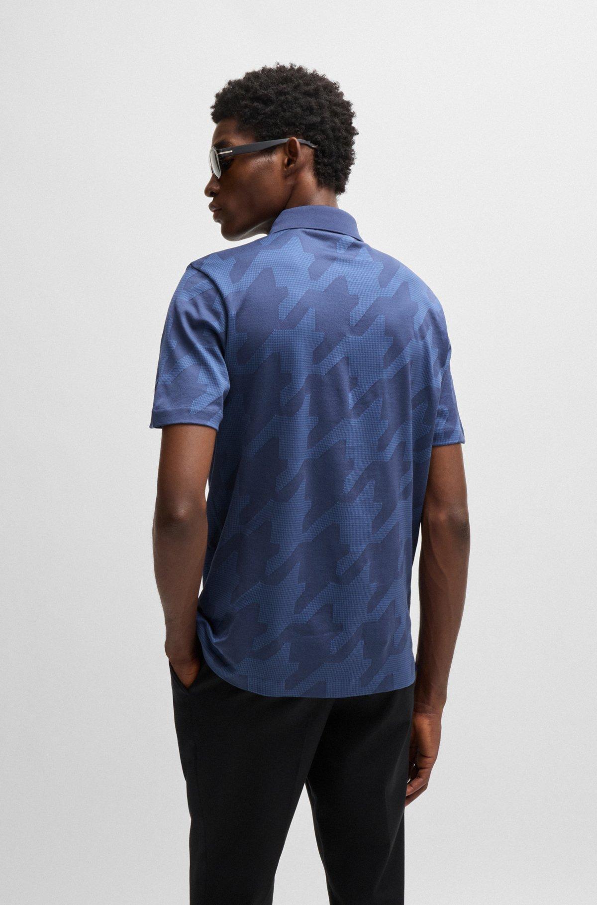 Mercerized-cotton slim-fit polo shirt with houndstooth jacquard Product Image