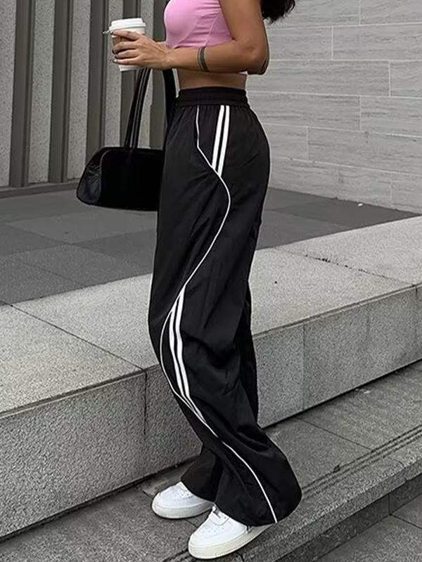 Side Stripes Contrast Color Wide Leg Pants Product Image