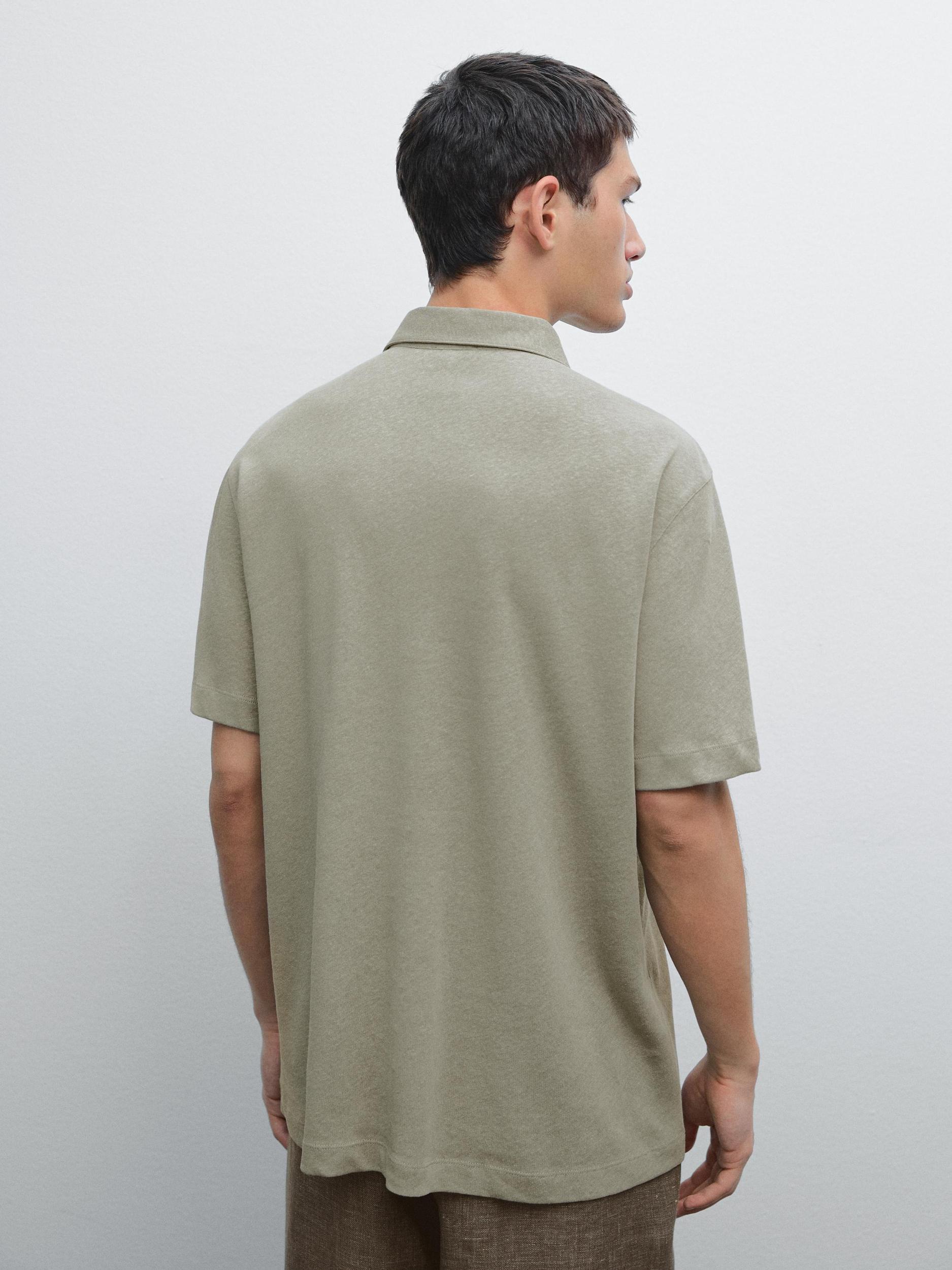 Short sleeve linen blend polo shirt Product Image