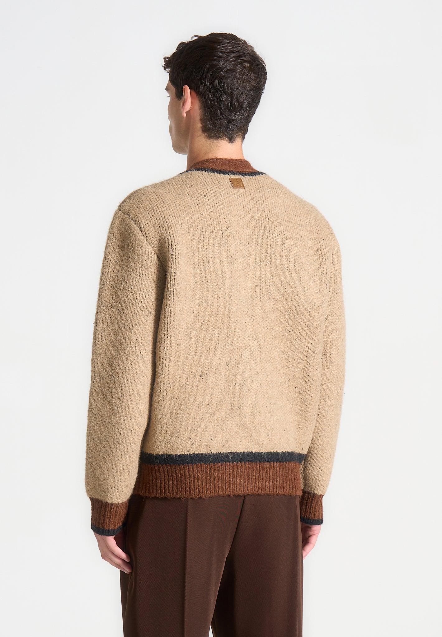 Contrast Knit Cardigan - Beige Male Product Image