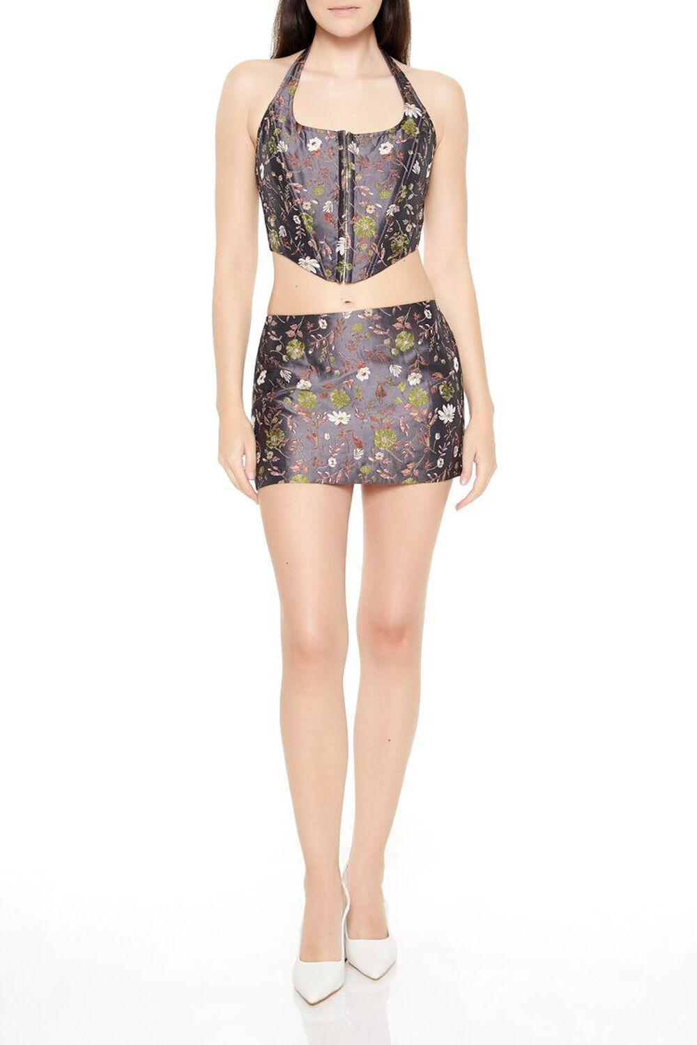 Jacquard Floral Halter Bustier Top | Forever 21 Product Image