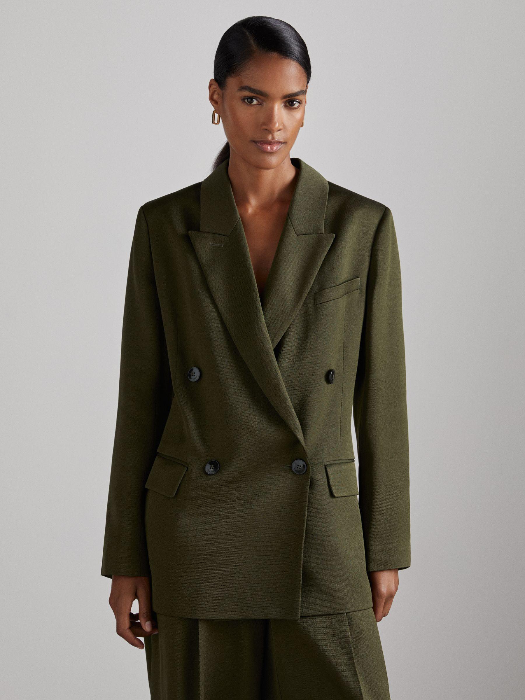 Atelier Double-Breasted Crepe Suit Jacket in Green Product Image