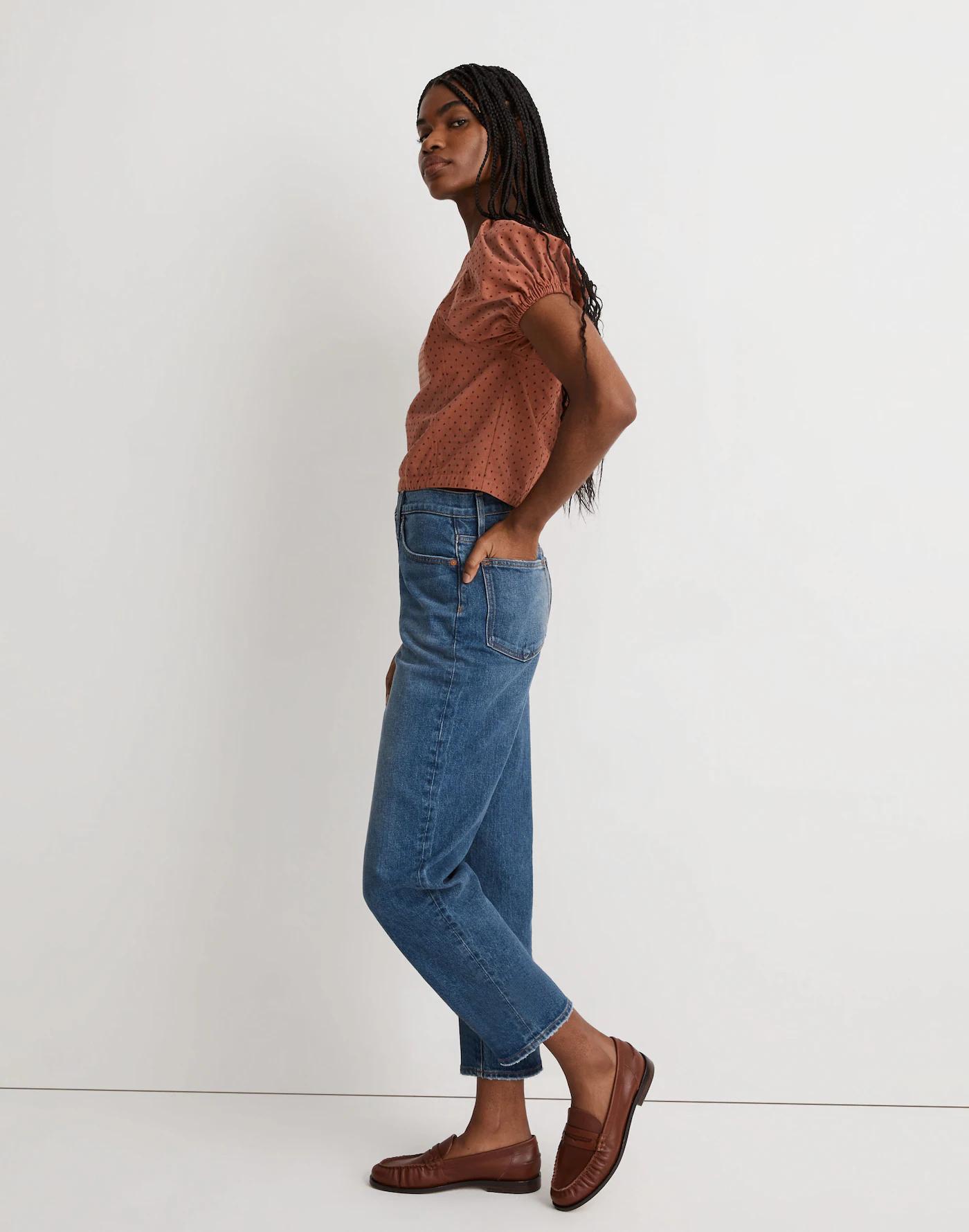 Jacquard Puff-Sleeve Top in Micro Cross Product Image