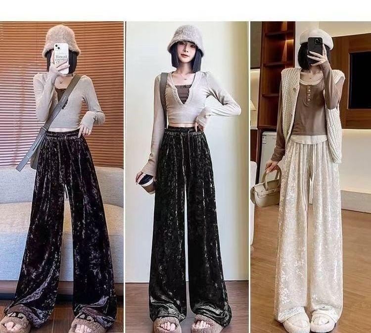 High Rise Velvet Wide Leg Pants Product Image