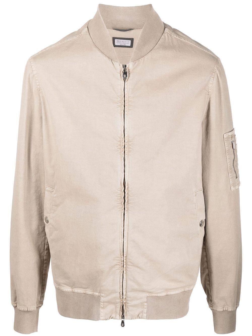 BRUNELLO CUCINELLI Zip-up Bomber Jacket In Neutrals Product Image