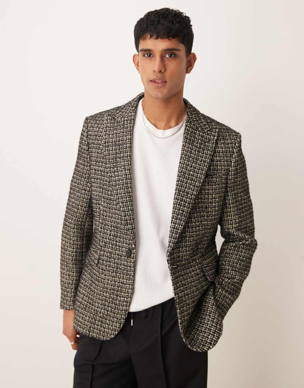 ASOS DESIGN regular blazer in black boucle Product Image