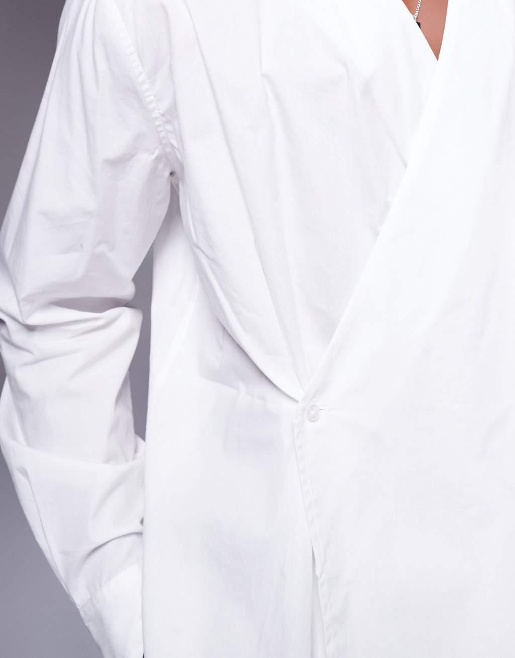 ASOS DESIGN long sleeve wrap shirt in white Product Image