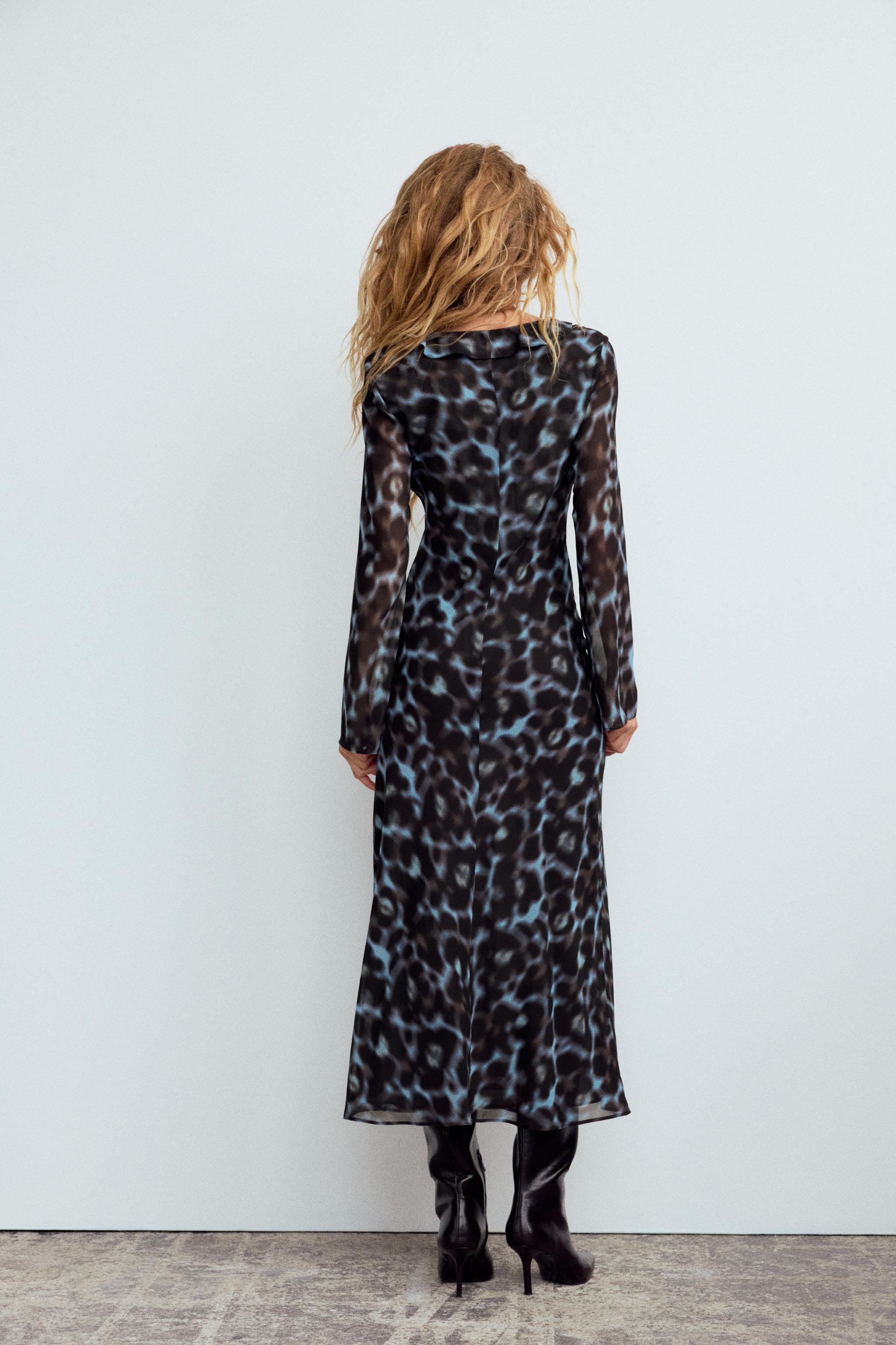 RUFFLED PRINT MIDI DRESS Product Image