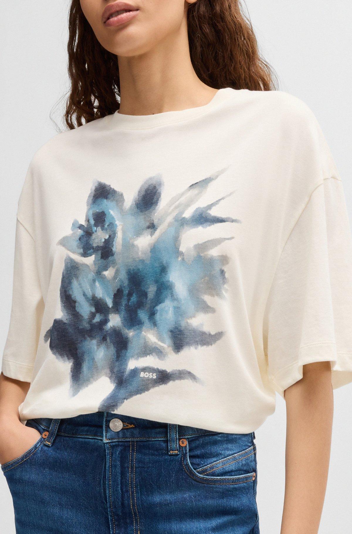 BOSS - Cotton-jersey oversize-fit T-shirt with seasonal artwork - White Product Image