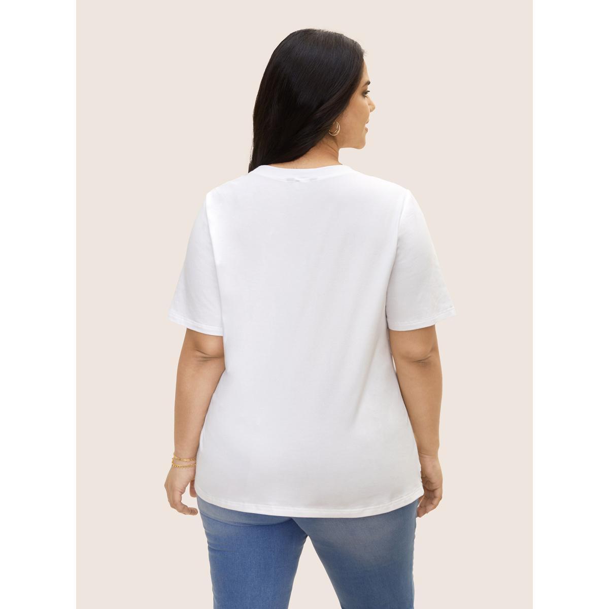 Plus Size Crew Neck Flower Lace Patchwork T-shirt WhiteSmoke Women Elegant Patchwork Round Neck Everyday T-shirts BloomChic 18-20/2X Product Image