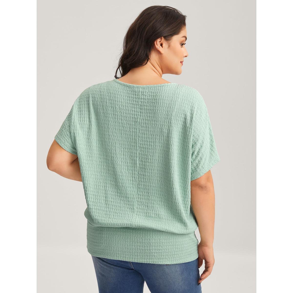 Plus Size Textured Relaxed Fit Dolman Sleeve T-Shirt Greenbean Women Leisure Texture Round Neck Loose Casual T-shirts BloomChic 22-24/3X Product Image