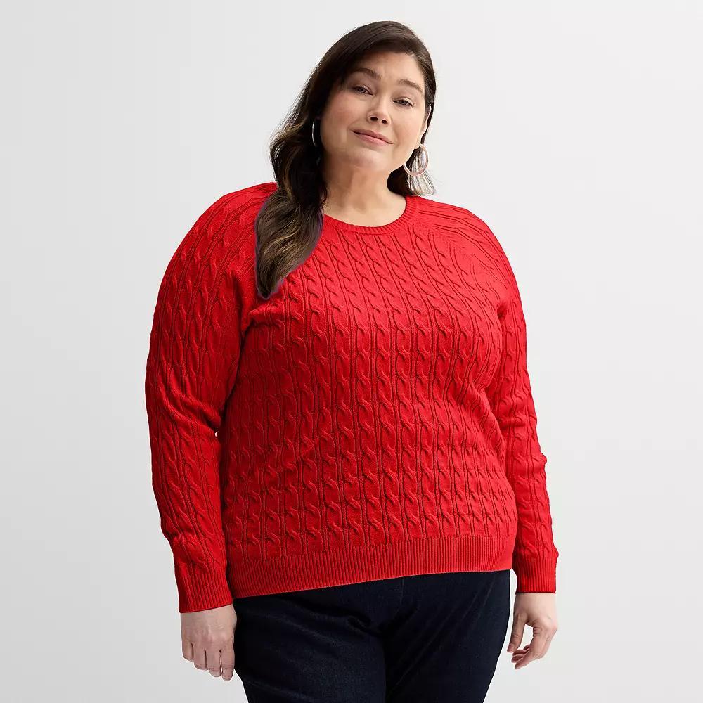 Plus Size Croft & Barrow® The Extra Soft Cabled Crew Neck Sweater, Women's, Size: 1XL, Red Product Image