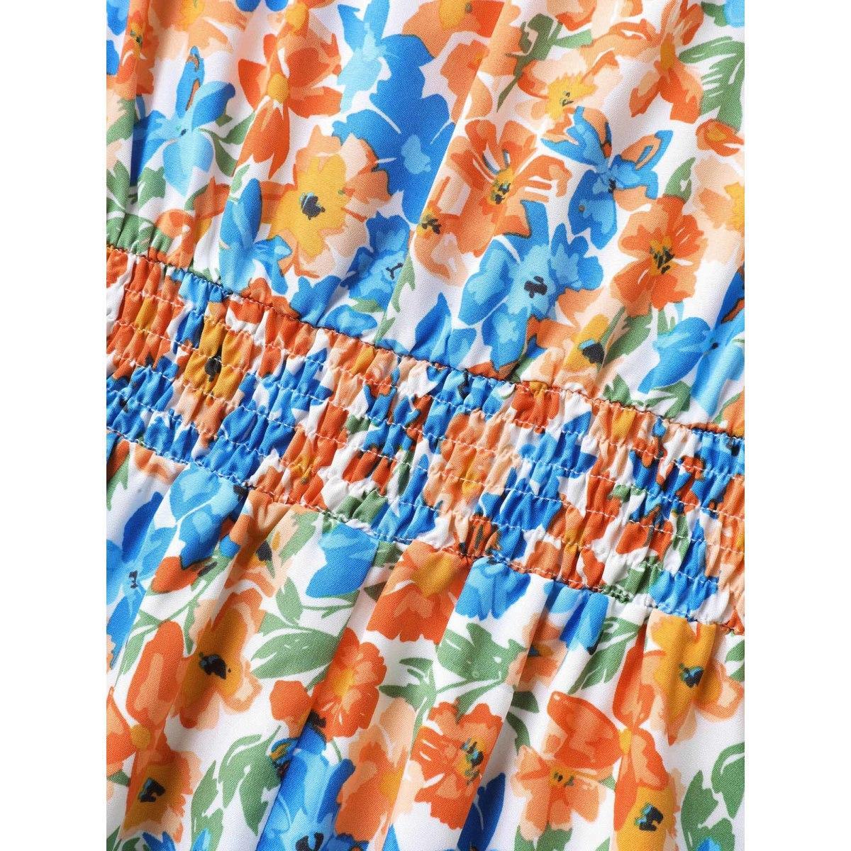 Plus Size Floral Print Stretchy Waist Flutter Midi Dress Multicolor Women V-neck Cap Sleeve Curvy BloomChic 18-20/2X Product Image